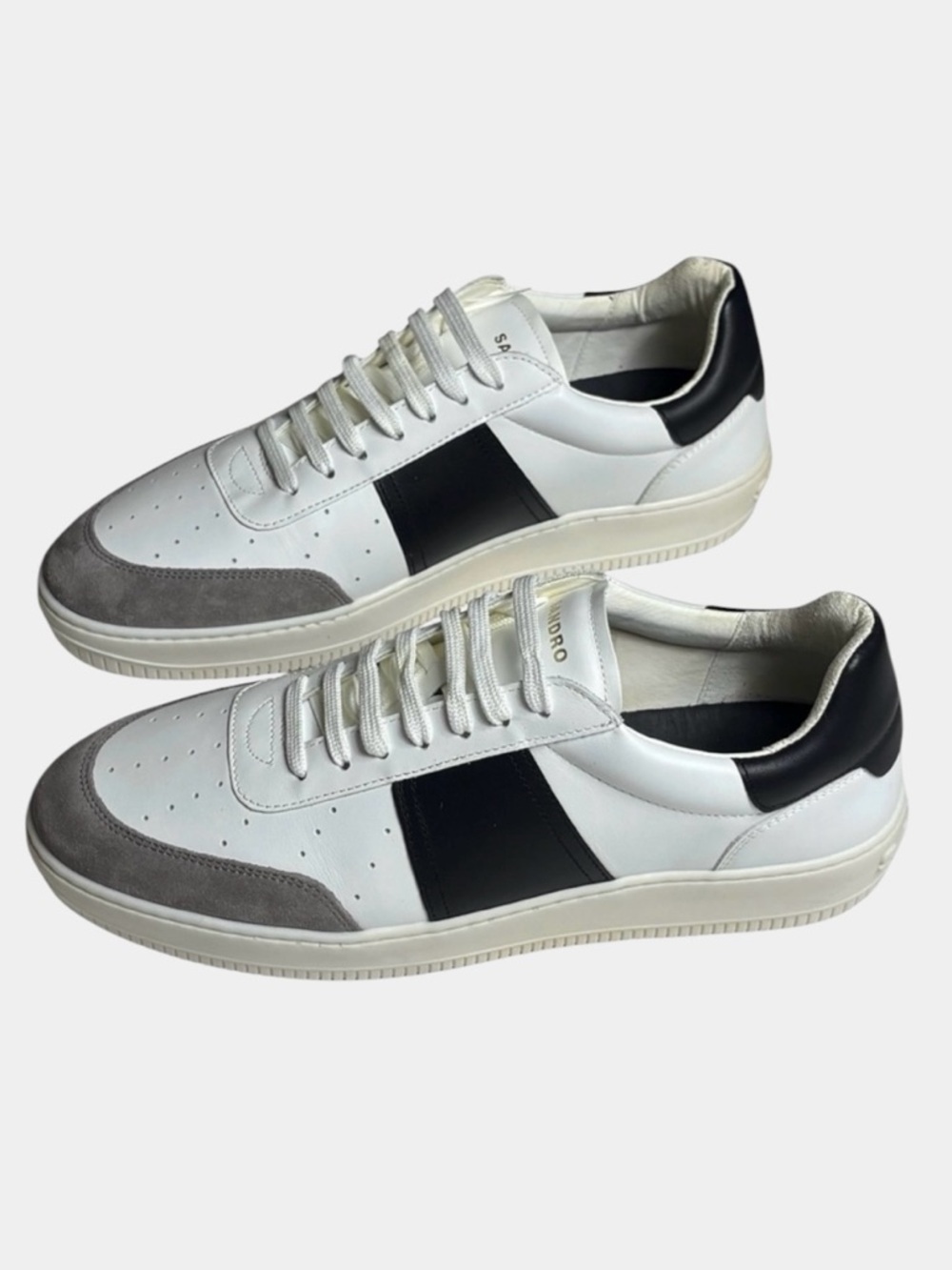 NEW Sandro Paris Men's Magic Leather Suede Sneakers White/Gray/Black Sz 43/US 10